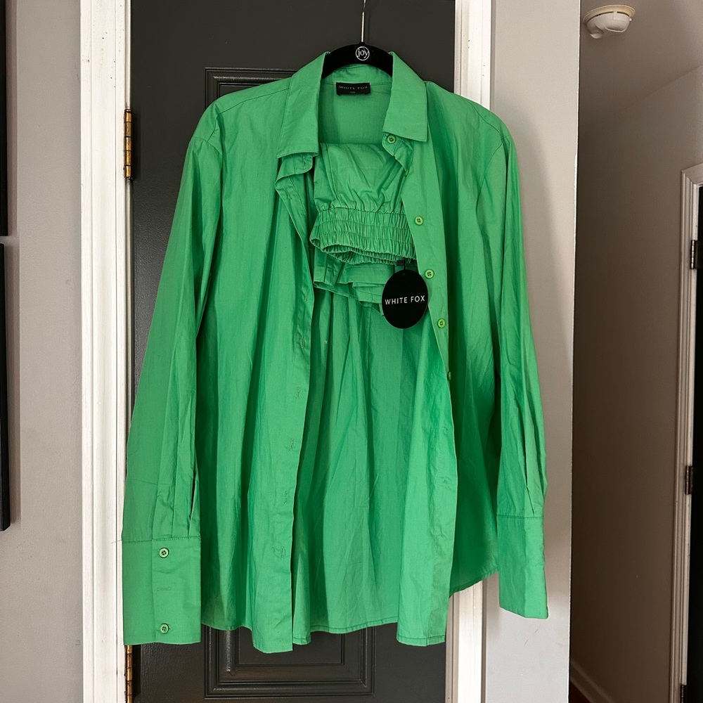White Fox Boutique Green Two Piece Set (long sleeve & shorts)